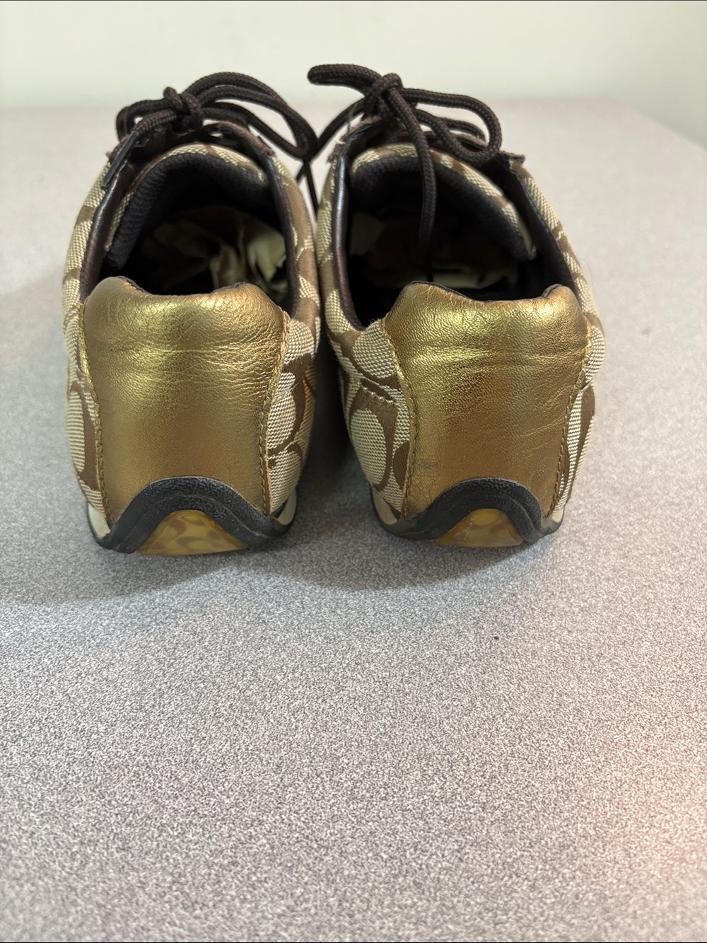 Coach Brown Monogram Logo Lace-Up Sneakers with Gold Trim - Picture 5 of 14
